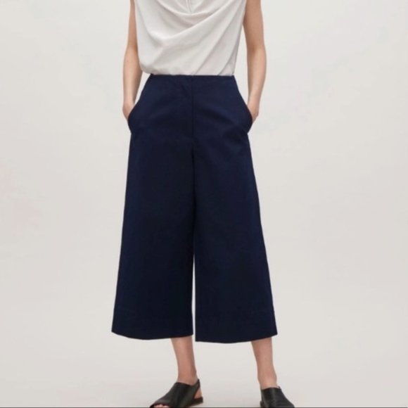 COS Pants - COS NEW Navy Wool Blend High Rise Cropped Culottes Wide Leg Size 10